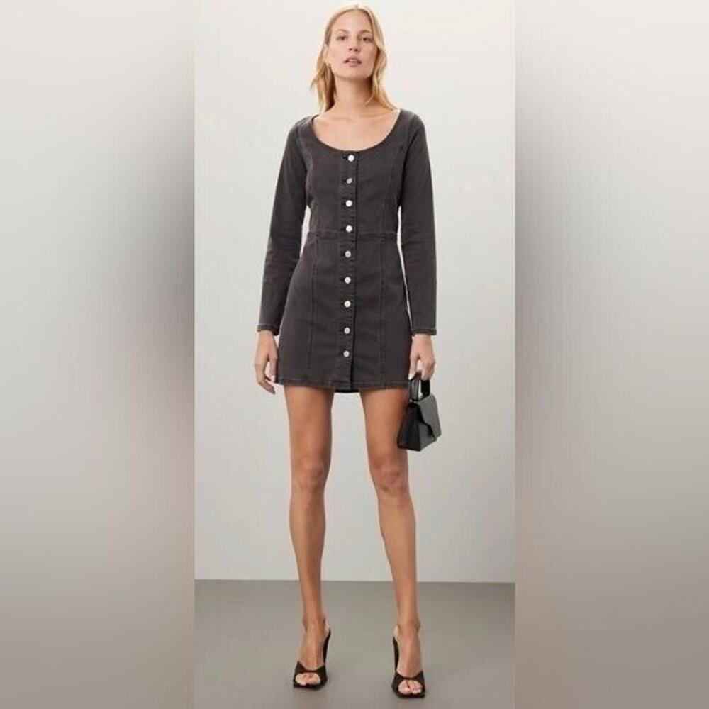 RTR Levi'sVeda Denim Dress Charcoal Mini LBD Button Down Chrome Sz XS Jean gray - Picture 1 of 9
